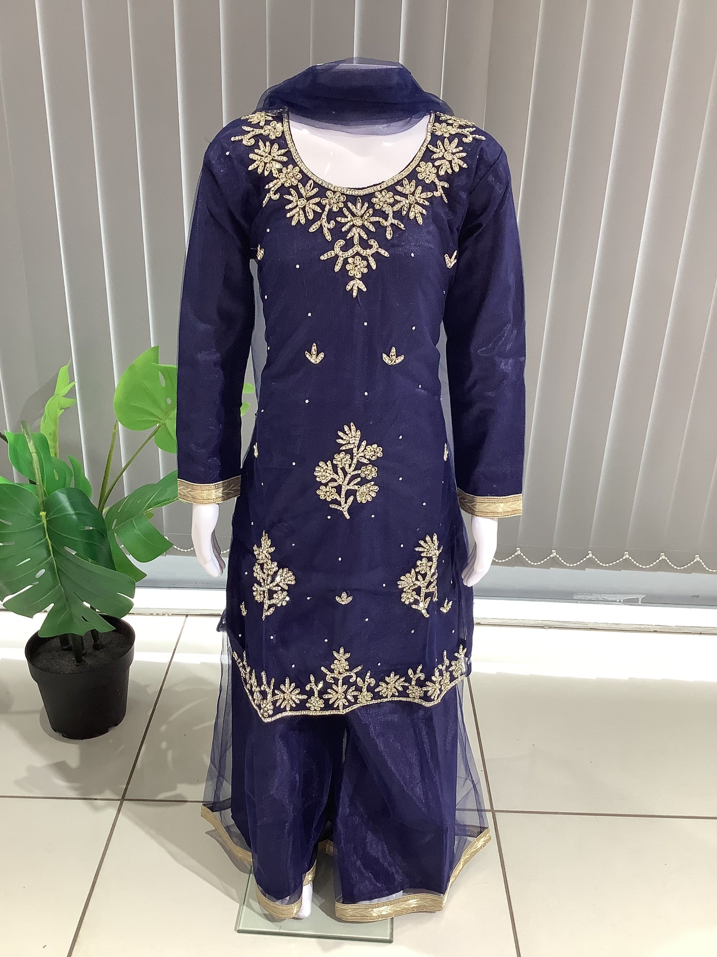 ASHA | Embroidered Hand Work Kids Ready To Wear Blue| AS61