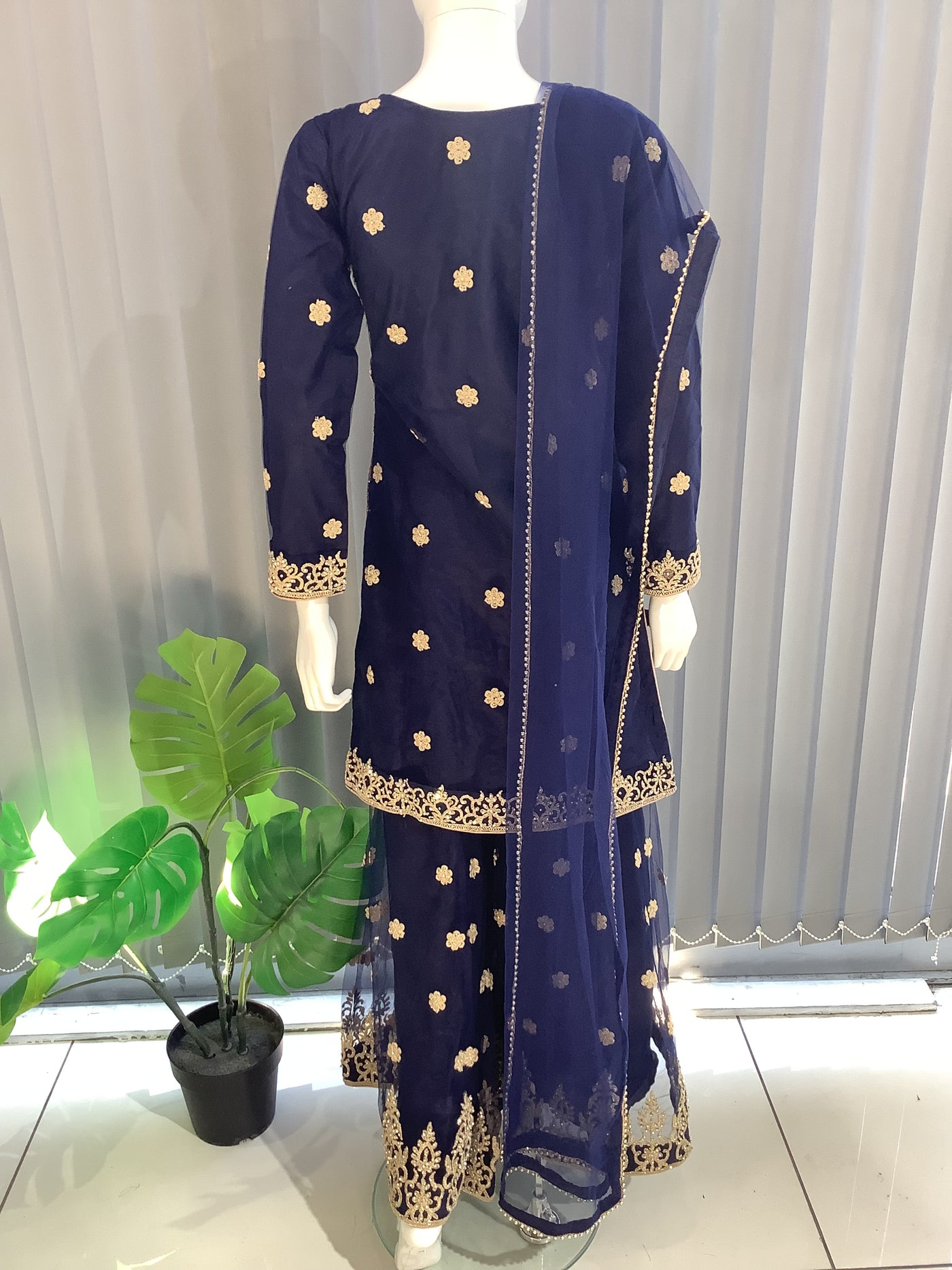 ASHA | Embroidered Net Mother & Daughter Ready To Wear Blue | AS72