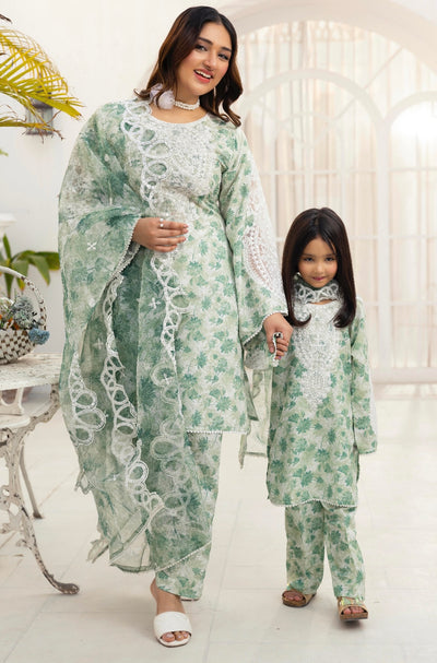 SIMRANS ‘Sawera’ | Embroidered Cotton Mother & Daughter Readymade | SM789 (Green)