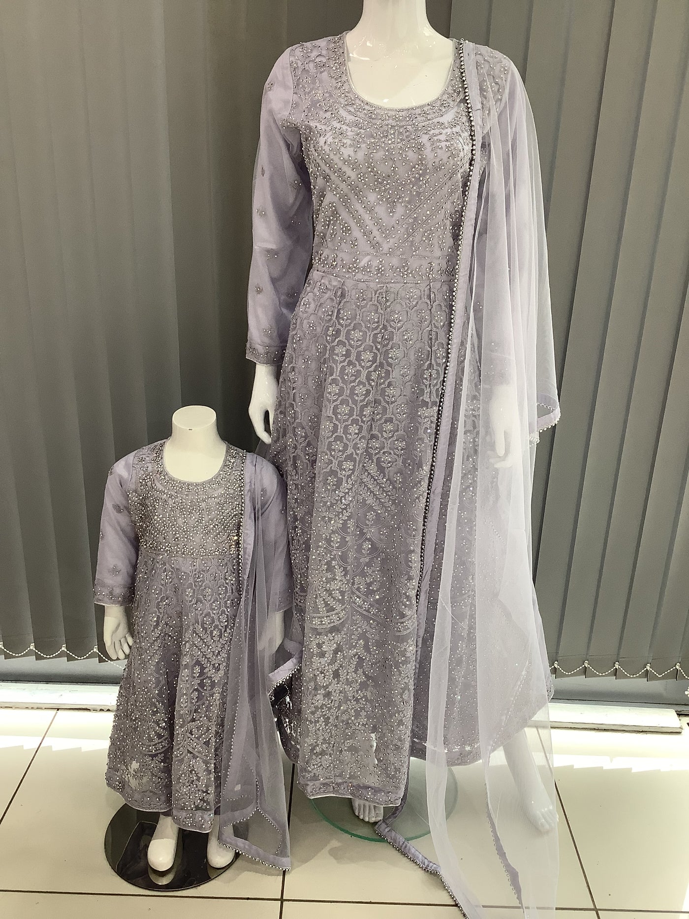 ASHA | Embroidered Net Mother & Daughter Ready To Wear Lailac | AS30