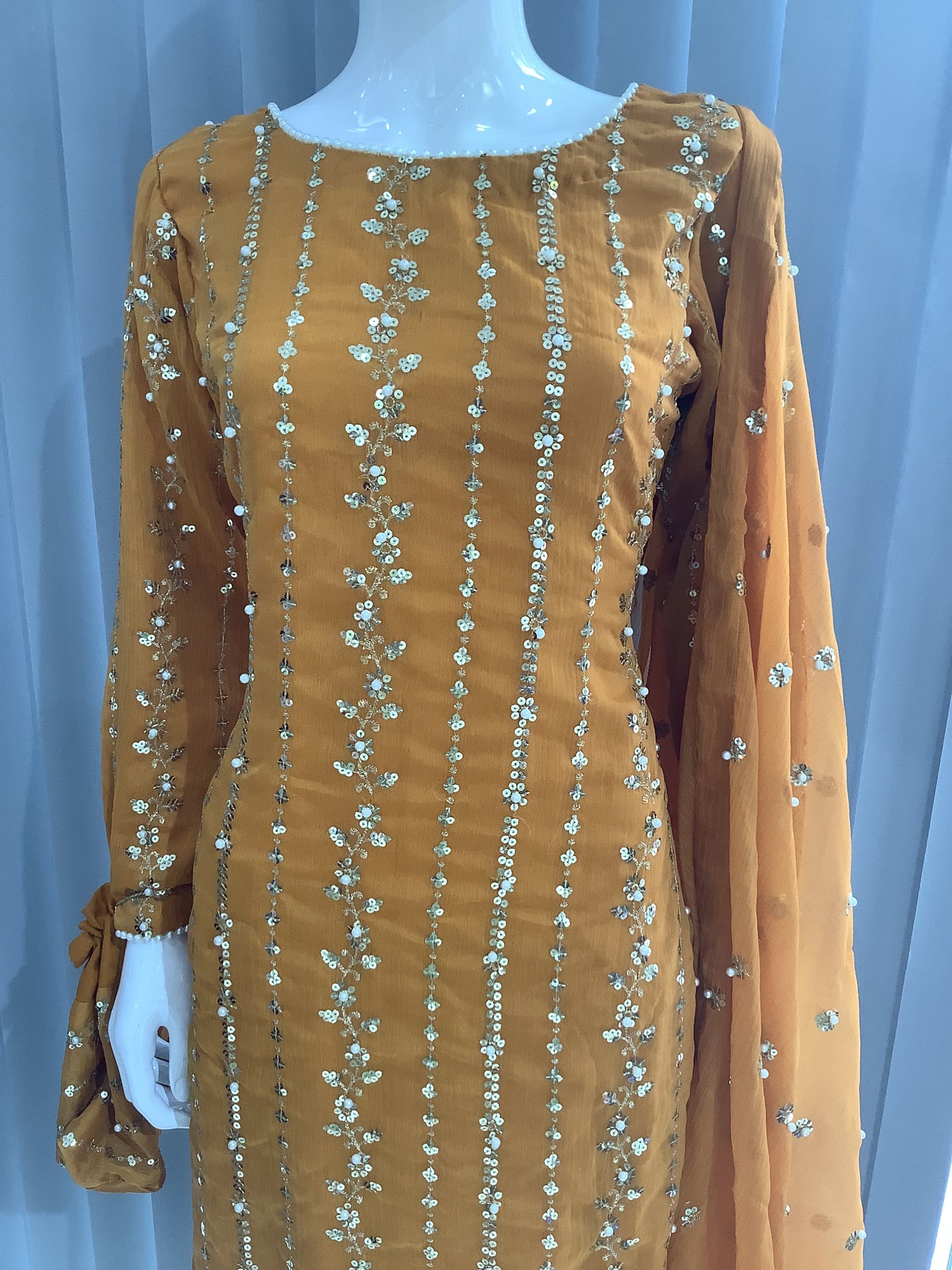 S Creations | Embroidered Chiffon Mother & Daughter Readymade | SC084 (Mustard)