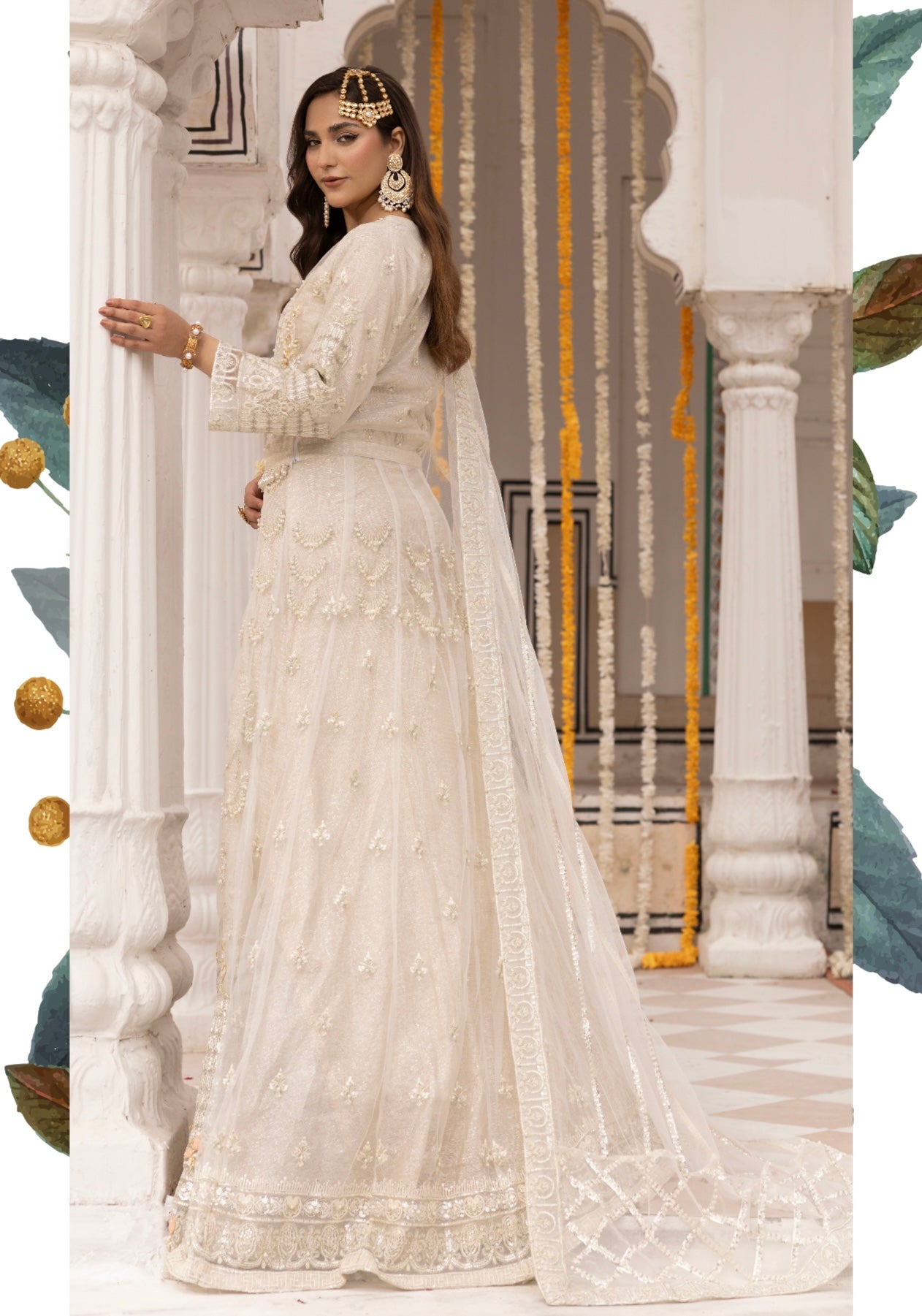 SIMRANS ‘Ivana’ | Embroidered  Net Readymade Wedding Collection| SM684  (Off-White)