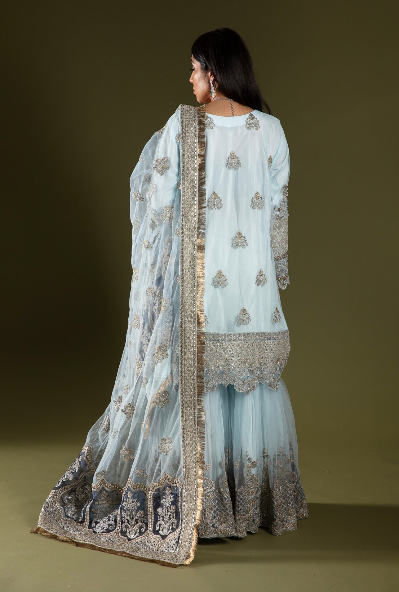 ‘Imrozia Inspired’ | Embroidered Net Readymade | SM631 (Ice Blue)