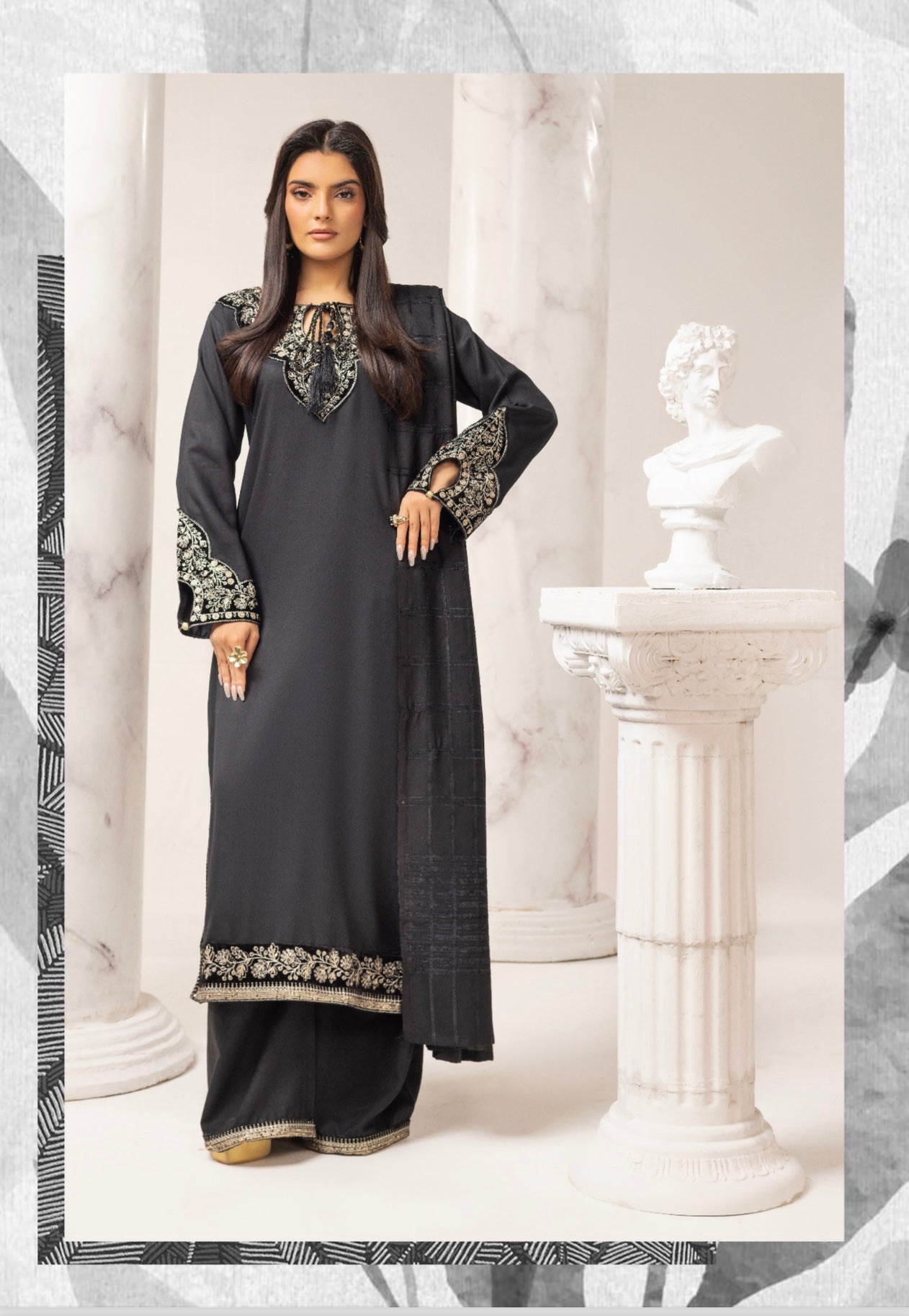 SIMRANS ‘Haniya B’ | Embroidered Dhanak Readymade | SM731 (Black)