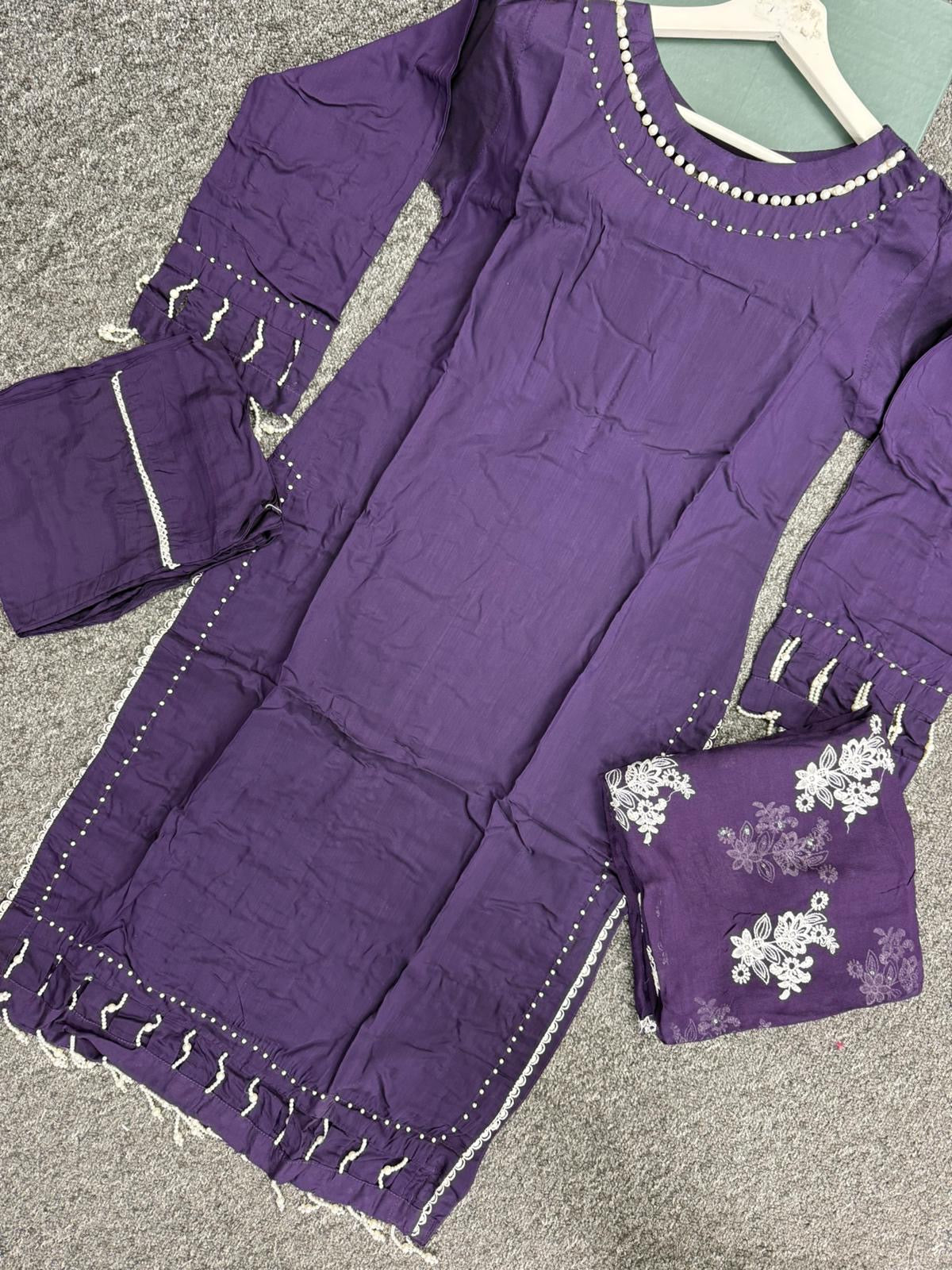 KHADIJAH’S | Embroidered Viscose 3pc Readymade | KJ172 (Purple)