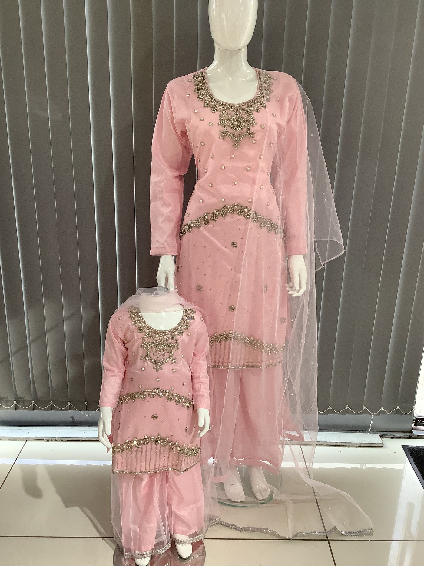 ASHA | Embroidered Hand Work Mother & Daughter Ready To Wear Light Pink | AS69