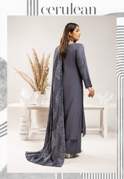 SIMRANS ‘Azure’ | Embroidered Dhanak Readymade | SM735 (Grey)