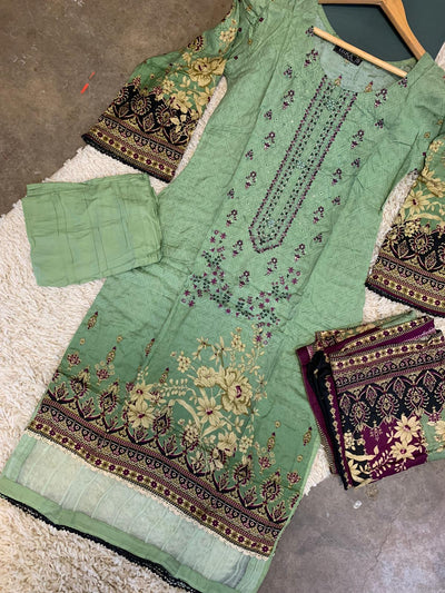 ROSHNI Embroidered Linen 3pc Readymade | HL351