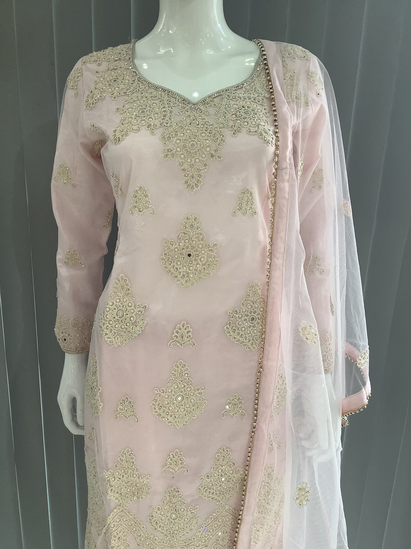 ASHA | Embroidered Net Dori Work Mother & Daughter Dress Ready To Wear Light Pink| AS67