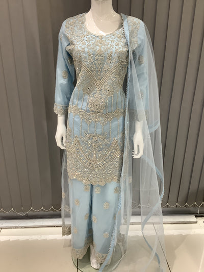 ASHA | Embroidered Net Mother & Daughter Ready To Wear Light Blue | AS74