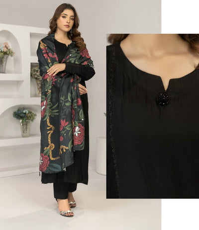 SIMRANS ‘Suffuse’ | Embroidered Twill Linen Shawl Readymade | SM705 (Black)