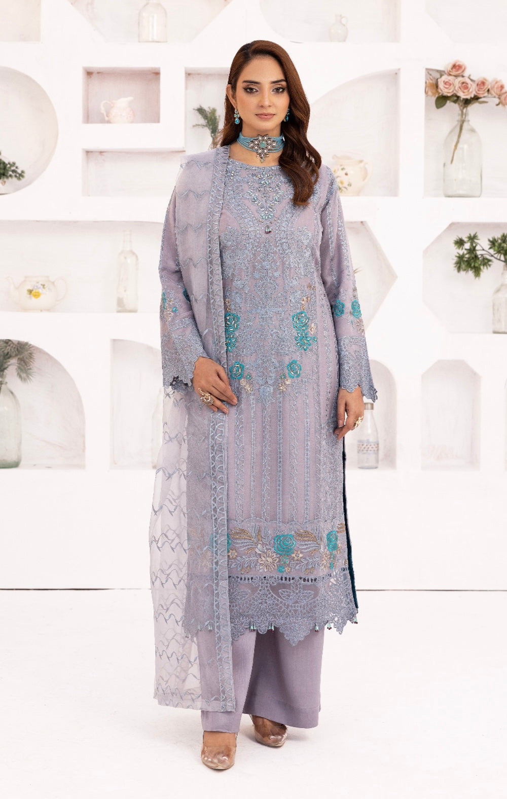 SIMRANS ‘Maria B Inspired’ | Embroidered Chiffon Readymade | SM742 (Grey)