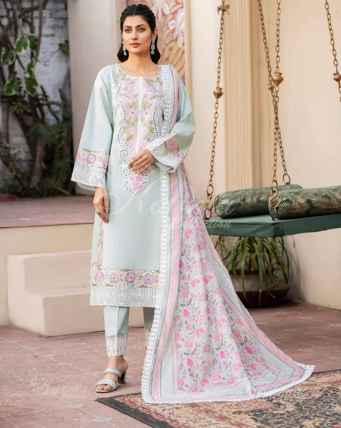 KARMA ‘Kayseria Vol 1’ | Embroidered Cotton Readymade | KC-1414 (Mint Green)