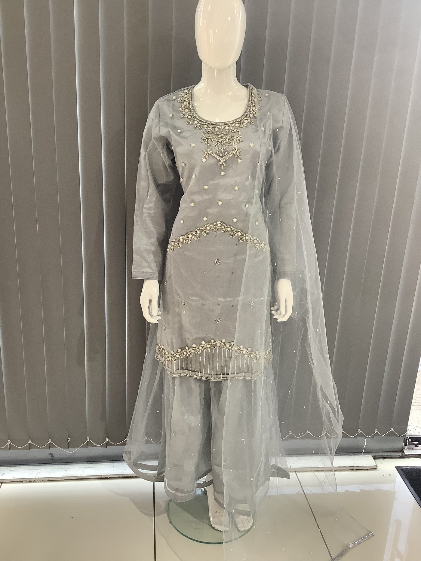 ASHA | Embroidered Hand Work Mother & Daughter Ready To Wear Grey | AS69