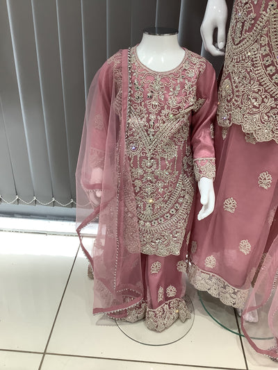 ASHA | Embroidered Net Mother & Daughter Ready To Wear Pink| AS74