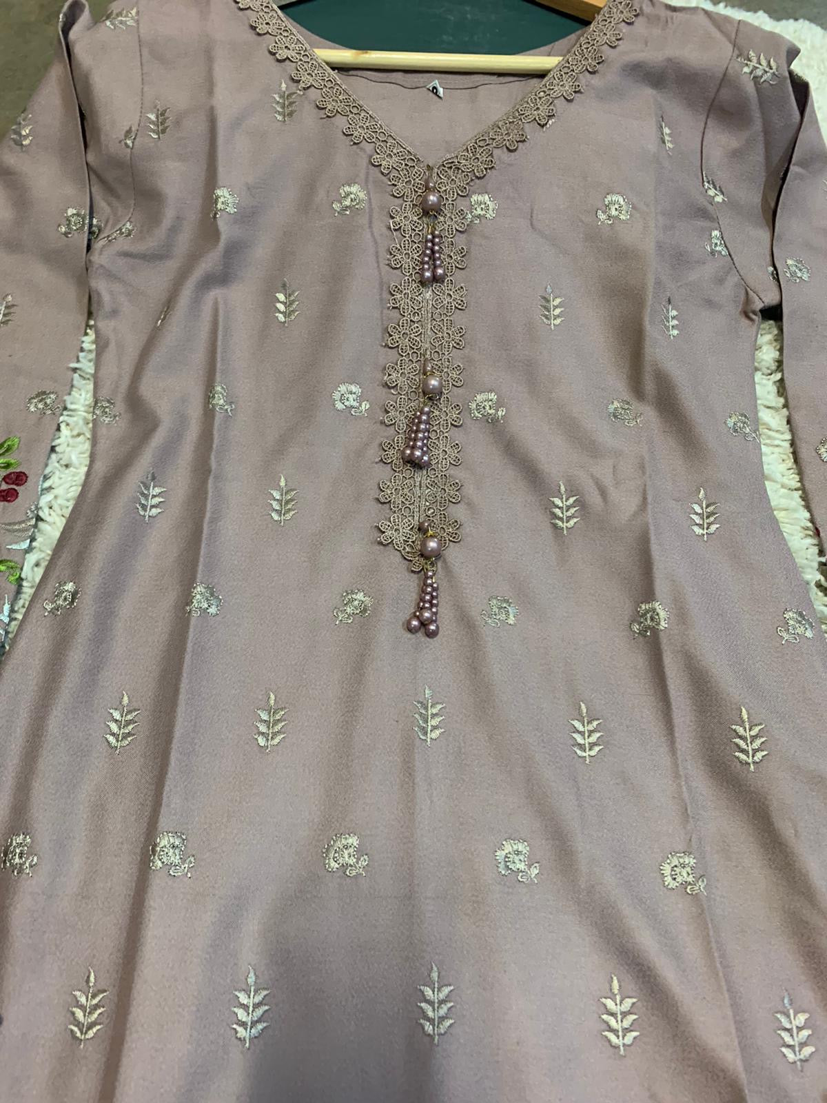 S Creations ‘Inaya’ | Embroidered Dhanak Readymade | SC132 (Brown)