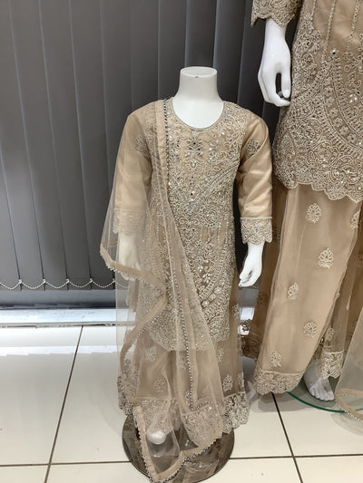 ASHA | Embroidered Net Mother & Daughter Ready To Wear Beige | AS74