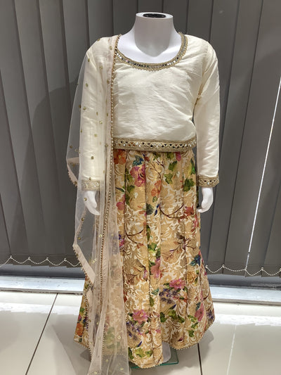 ASHA | Embroidered Banarsi Lehanga Choli Kids Ready To Wear Cream | AS36