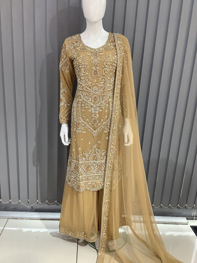 ASHA | Embroidered Dori Work Net Ready To Wear Gold | AS68