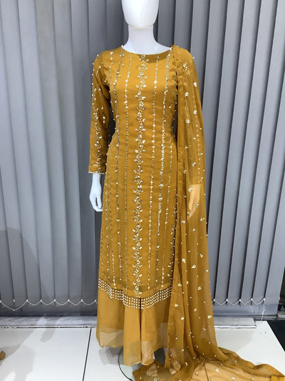 S Creations | Embroidered Chiffon Mother & Daughter Readymade | SC084 (Mustard)