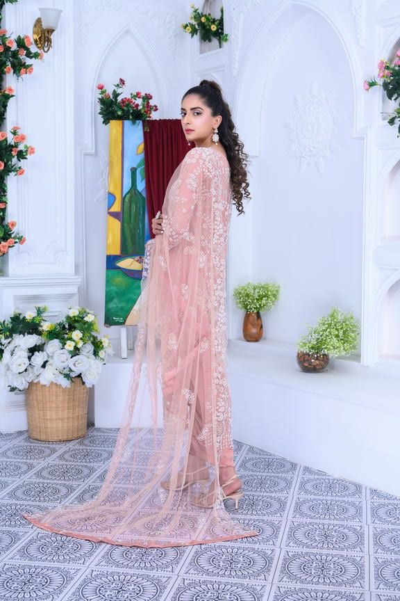 S Creations ‘Maya’ | Embroidered Net Formal Readymade | SC134 (Peach)