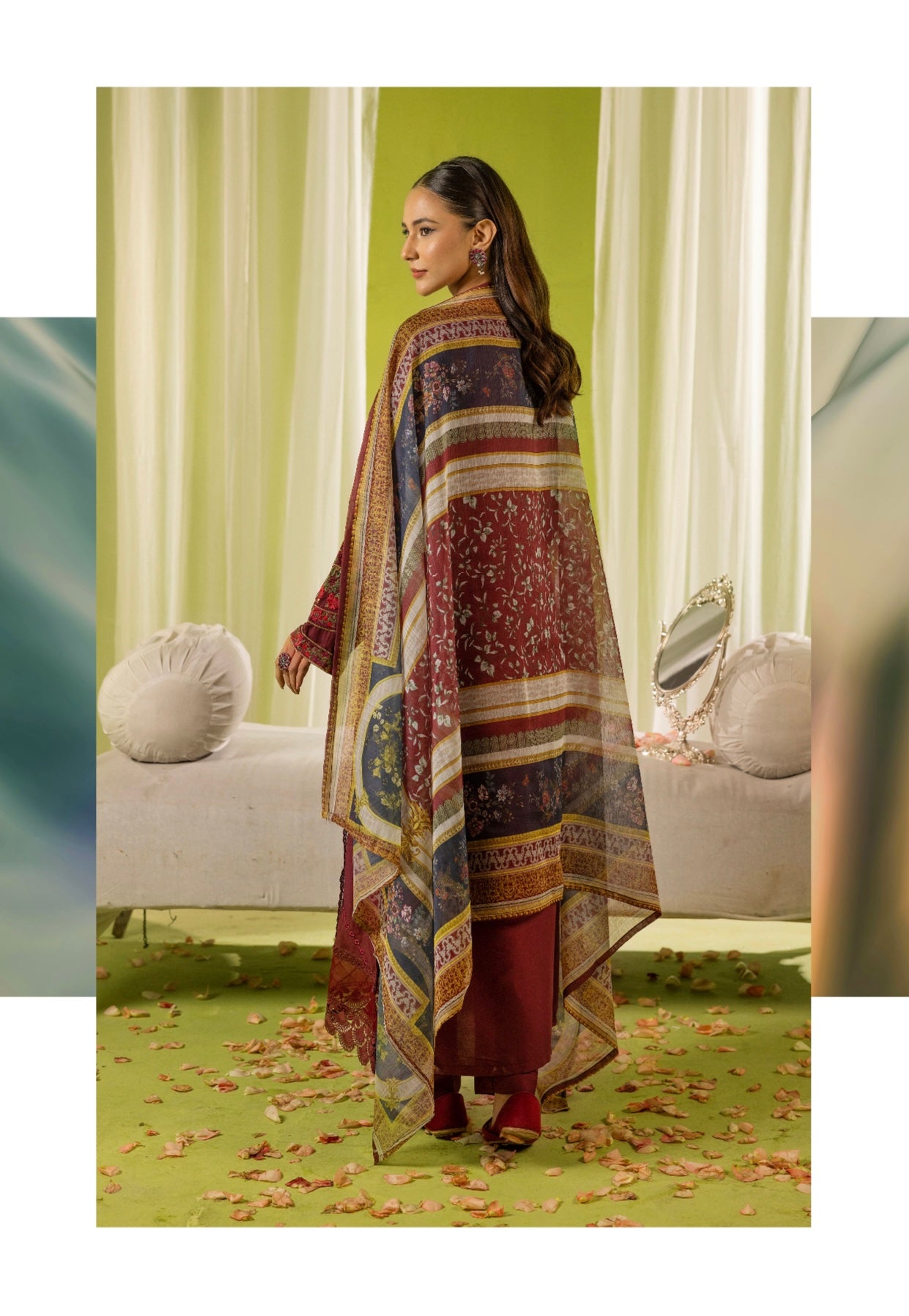 SIMRANS ‘Maria’ | Embroidered Linen Readymade | SM753 (Maroon)