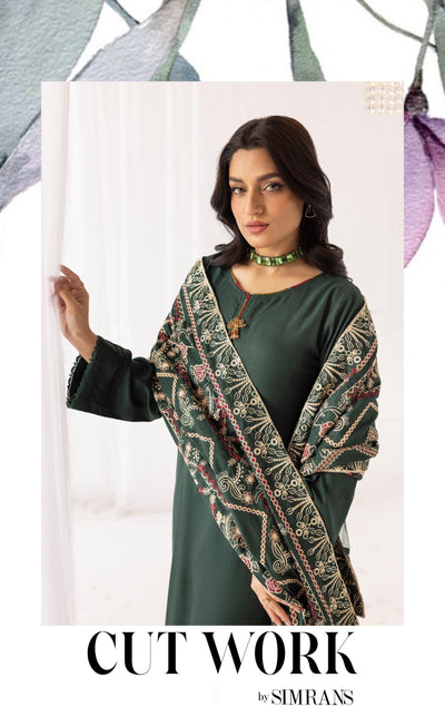 SIMRANS ‘Laserkari’ | Embroidered Dhanak Readymade | SM747 (Green)