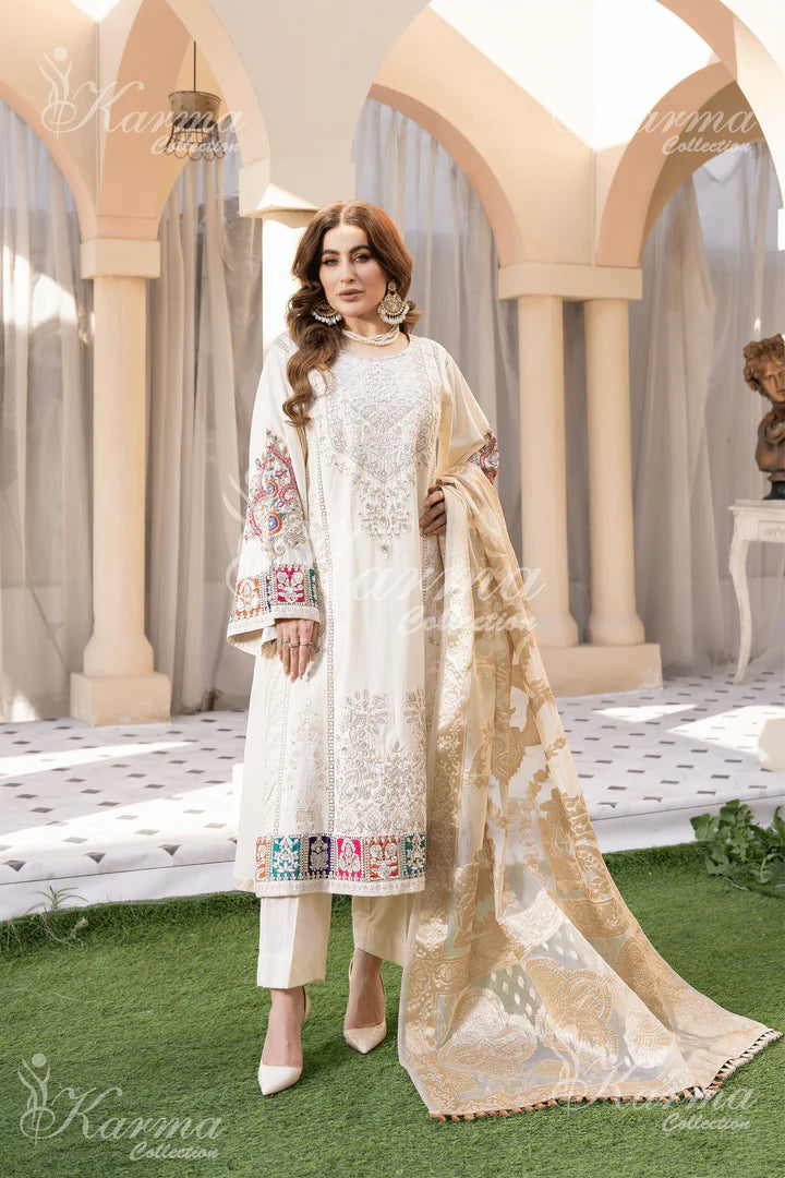 KARMA Collection | Embroidered Cotton Ready To Wear | KMA-1336 (Cream)