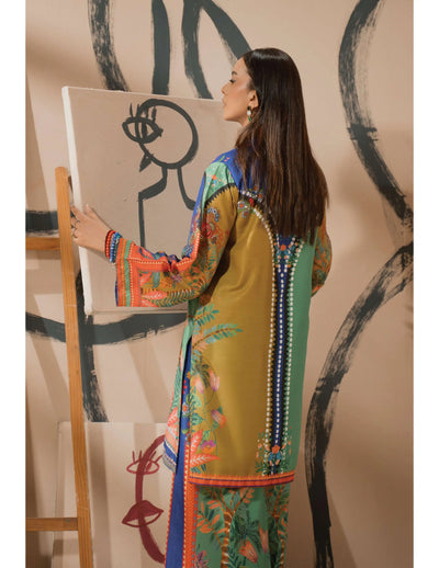 ALLYS 'Canvas Closet' |  Printed Raw Silk 2pc Co Ords Readymade Pakistani Womenswear  | AL497