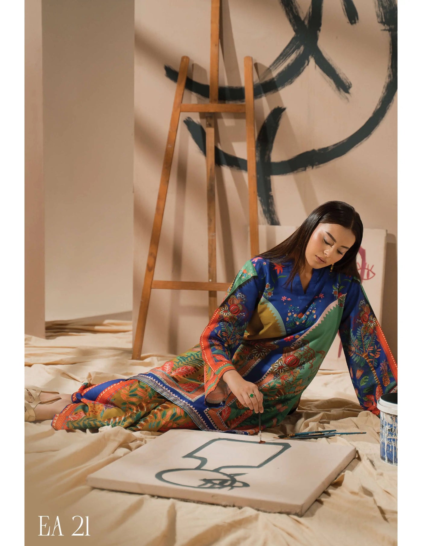 ALLYS 'Canvas Closet' |  Printed Raw Silk 2pc Co Ords Readymade Pakistani Womenswear  | AL497