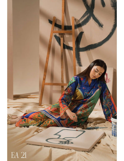 ALLYS 'Canvas Closet' |  Printed Raw Silk 2pc Co Ords Readymade Pakistani Womenswear  | AL497