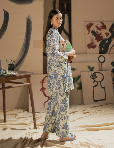 ALLYS 'Canvas Closet' |  Printed Raw Silk 2pc Co Ords Readymade Pakistani Womenswear  | AL500