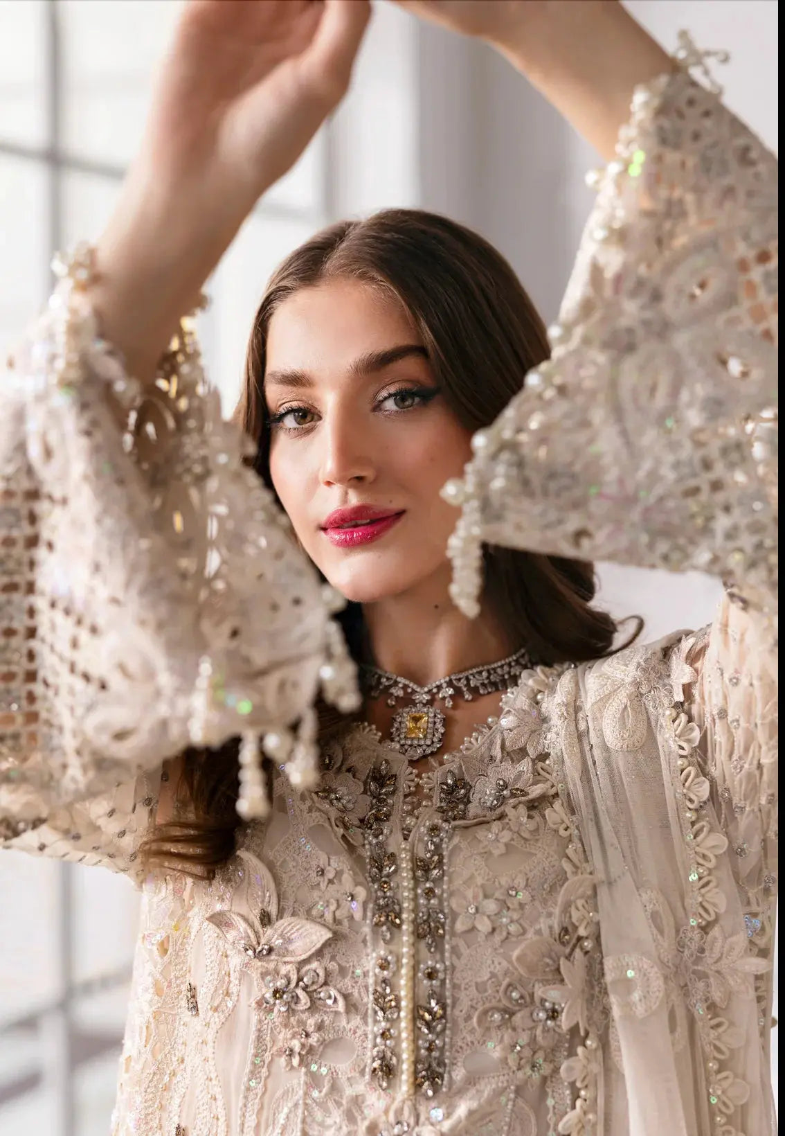 ALLY's Maria B Inspired | Embroidered Chiffon Pakistani Suit Readymade Womenswear Formal Traditional | AL510