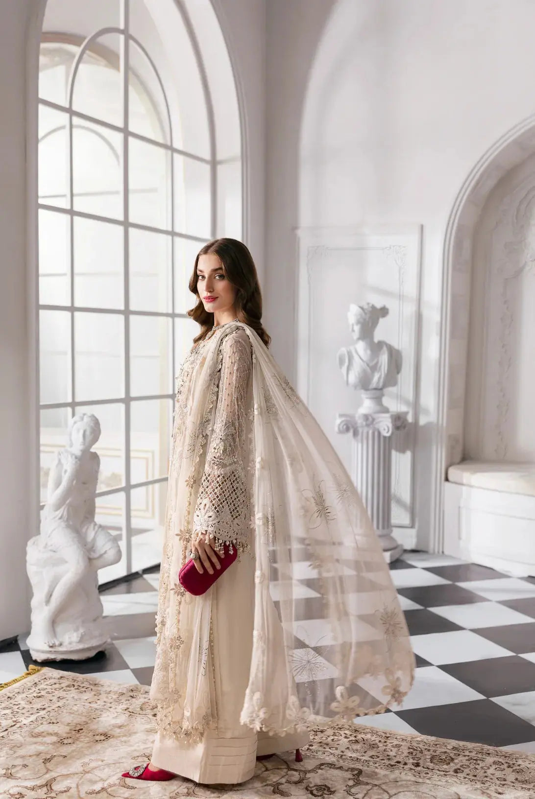ALLY's Maria B Inspired | Embroidered Chiffon Pakistani Suit Readymade Womenswear Formal Traditional | AL510