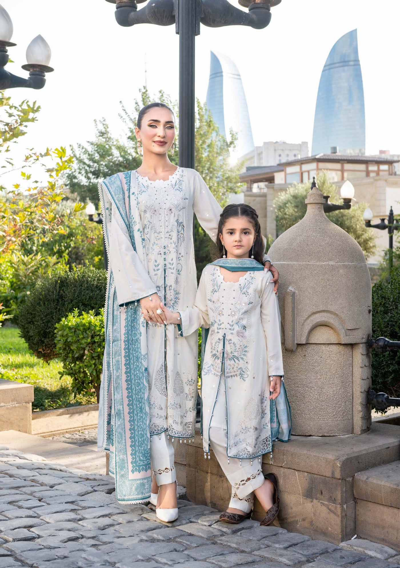 ALLY’s ‘Baku’ | Embroidered Linen Pakistani Mother & Daughter Readymade  | AL504