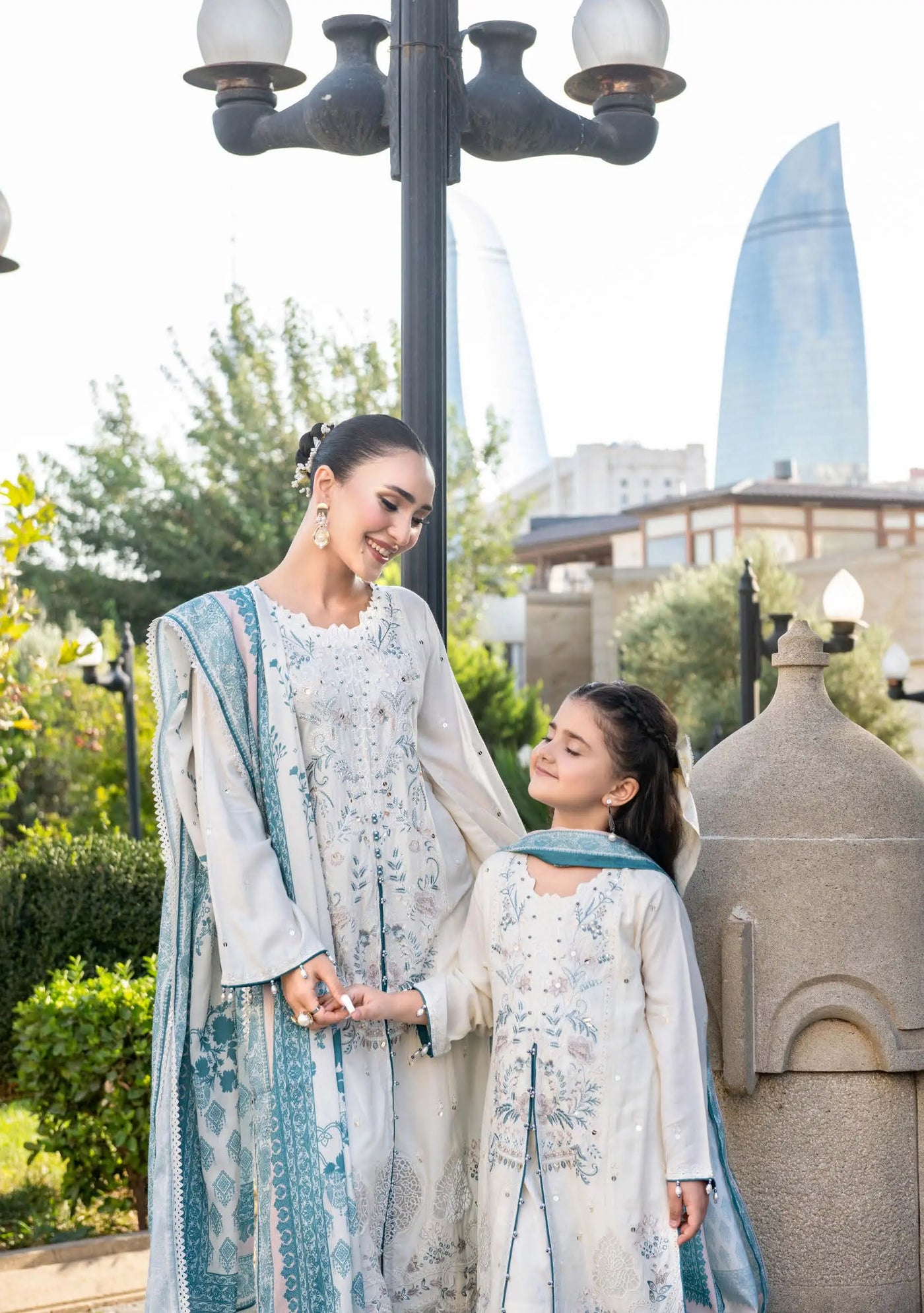 ALLY’s ‘Baku’ | Embroidered Linen Pakistani Mother & Daughter Readymade  | AL504