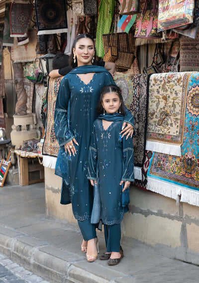 ALLY’s ‘Baku’ | Embroidered Linen Pakistani Mother & Daughter Readymade  | AL505