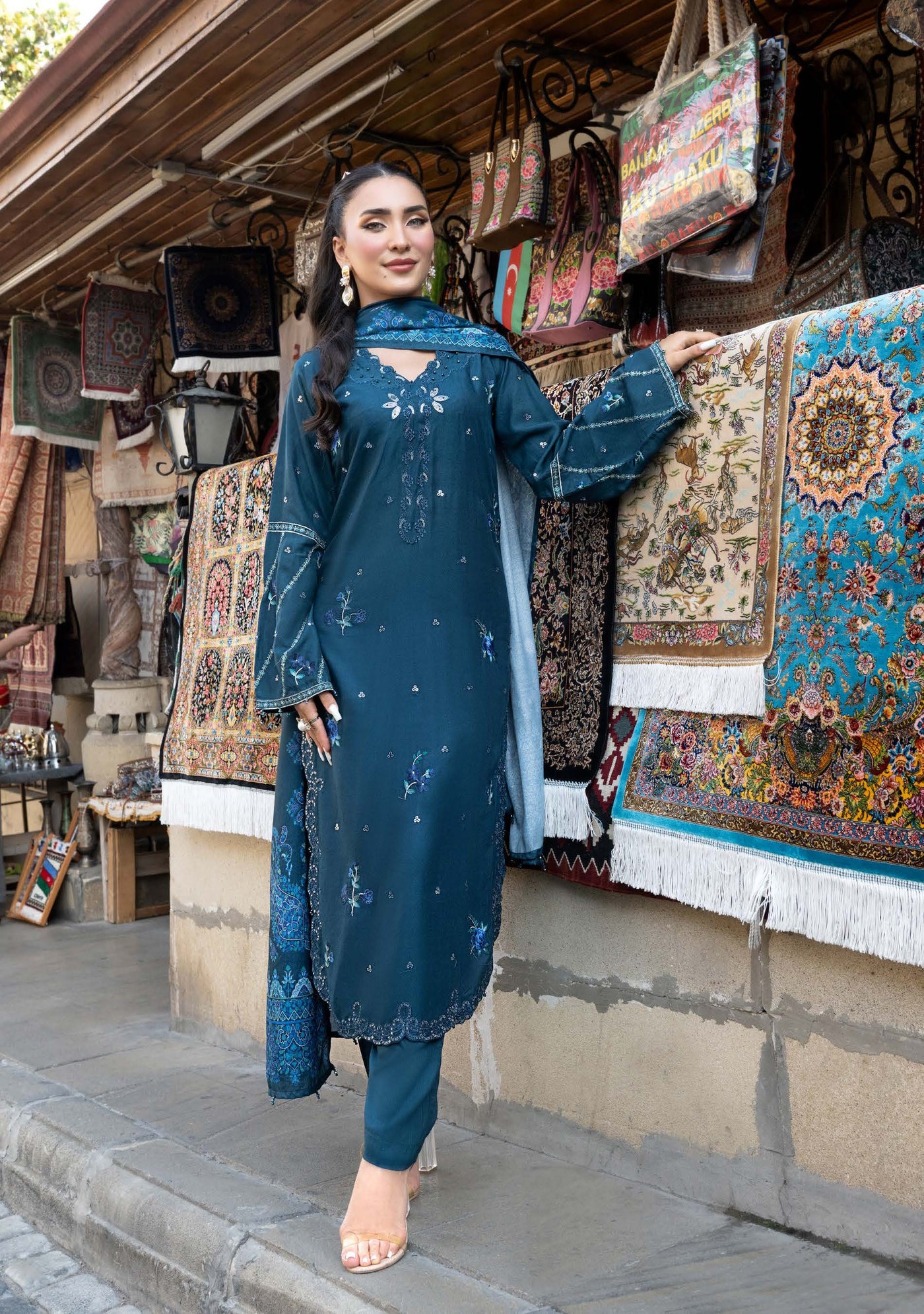 ALLY’s ‘Baku’ | Embroidered Linen Pakistani Mother & Daughter Readymade  | AL505