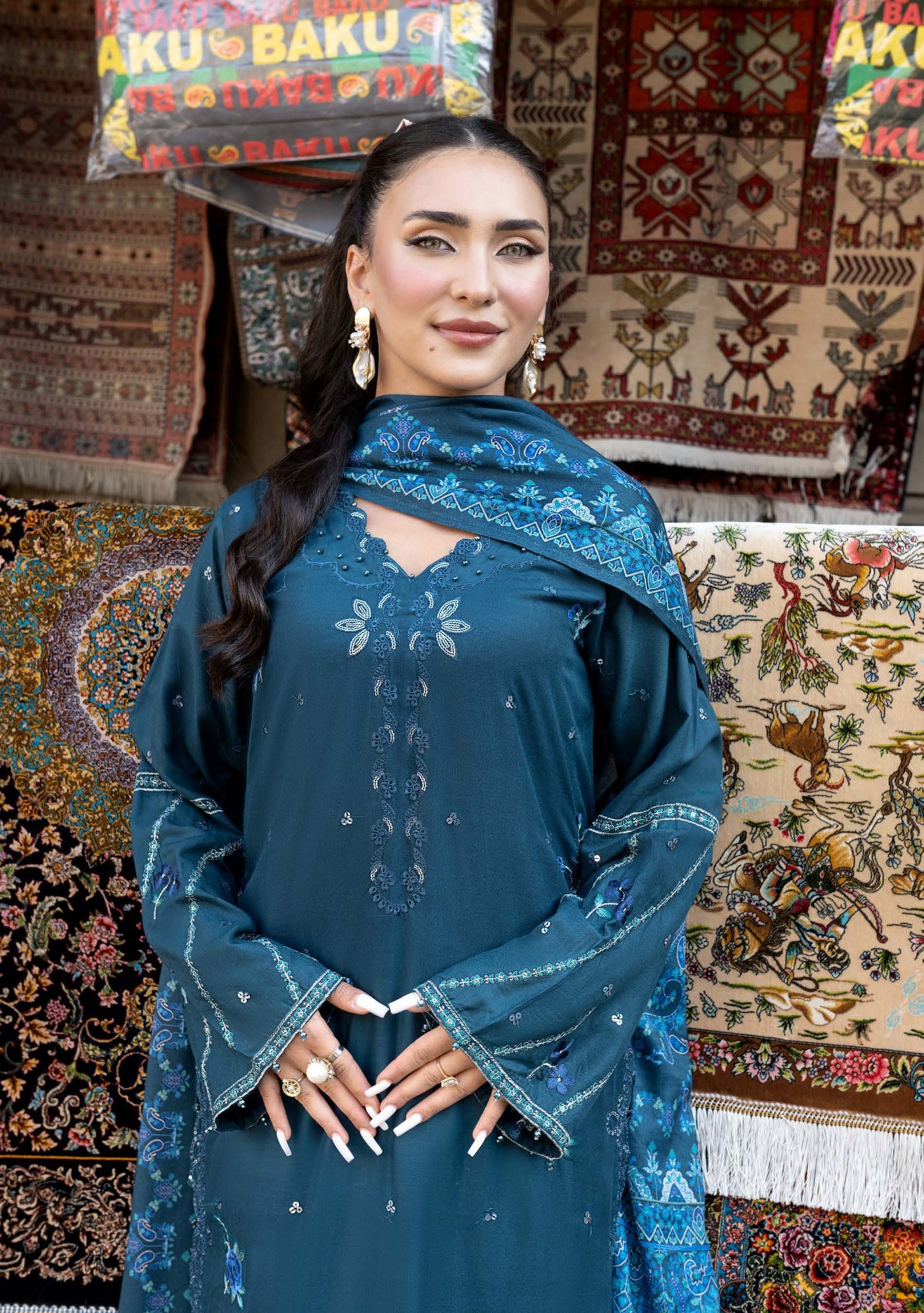 ALLY’s ‘Baku’ | Embroidered Linen Pakistani Mother & Daughter Readymade  | AL505