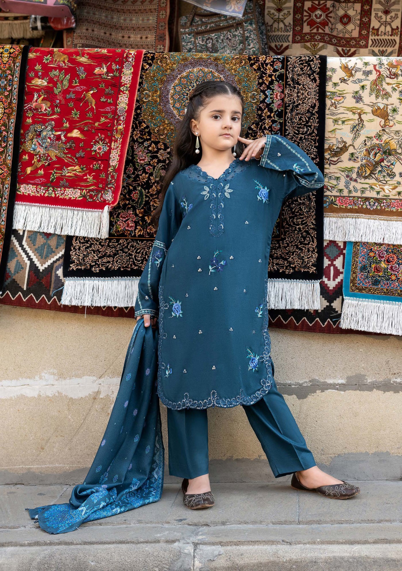 ALLY’s ‘Baku’ | Embroidered Linen Pakistani Mother & Daughter Readymade  | AL505