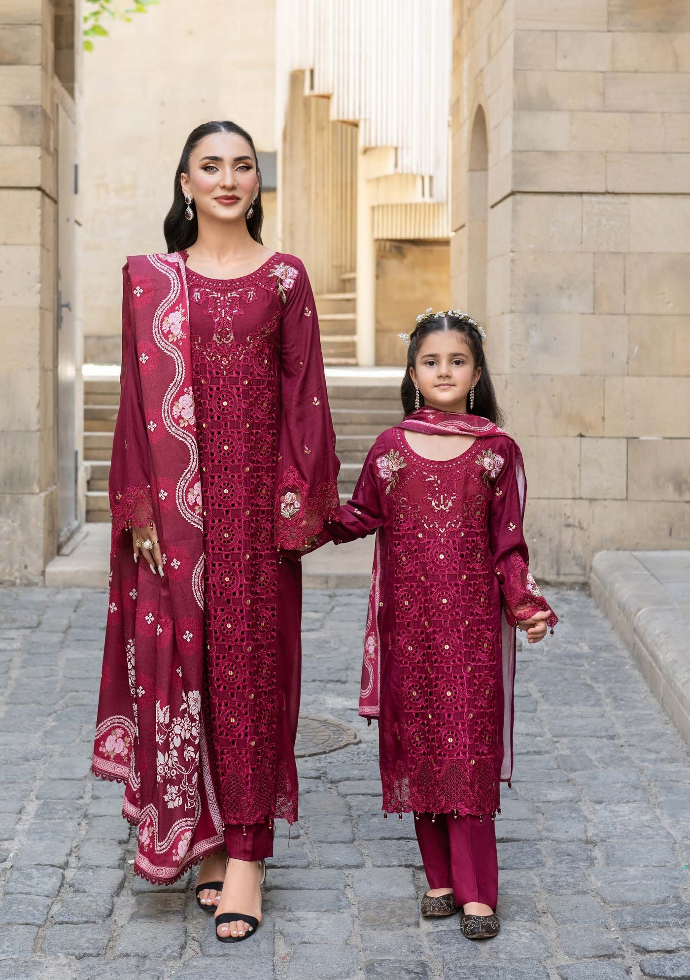 ALLY’s ‘Baku’ | Embroidered Linen Pakistani Mother & Daughter Readymade  | AL507