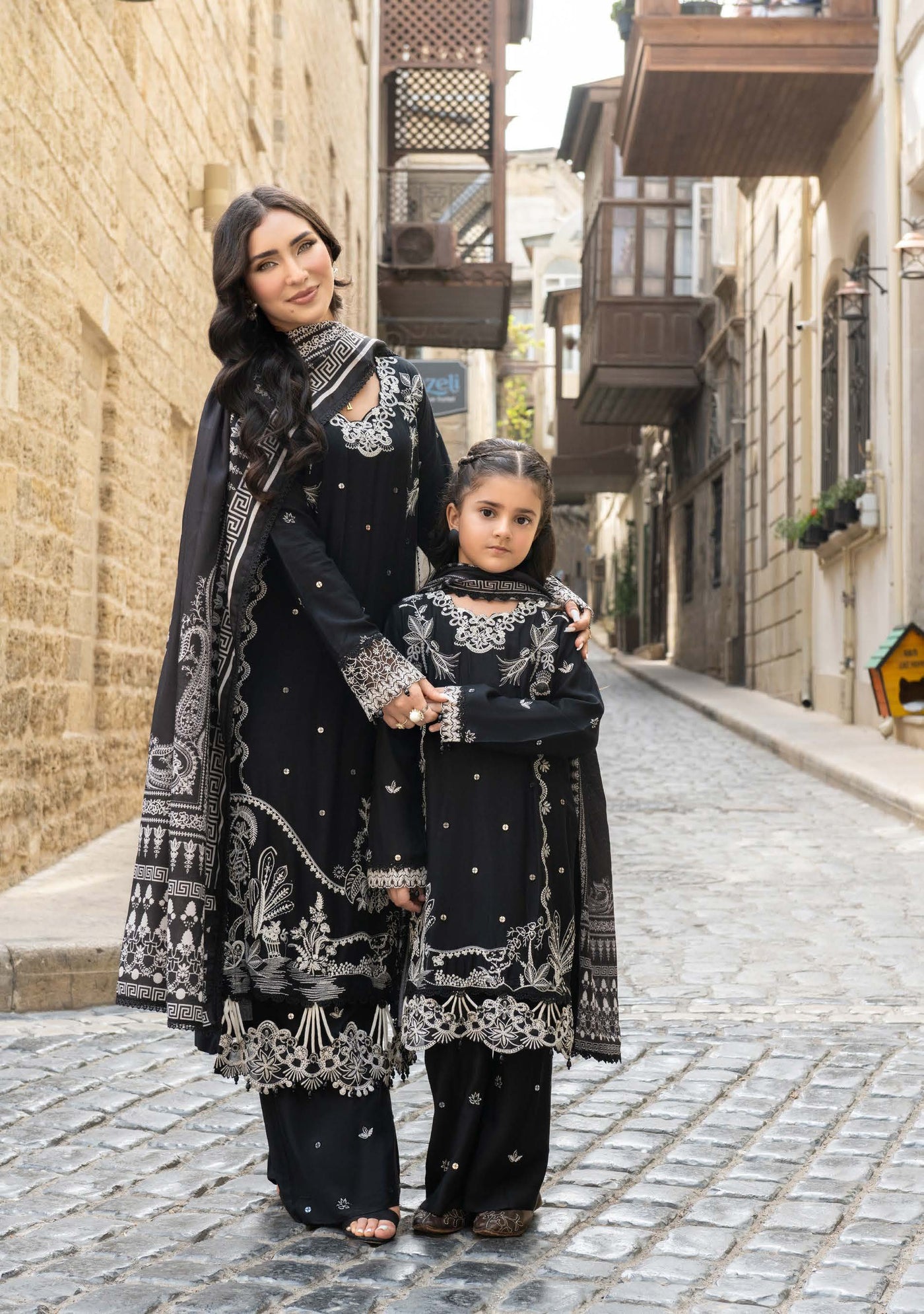 ALLY’s ‘Baku’ | Embroidered Linen Pakistani Mother & Daughter Readymade  | AL508