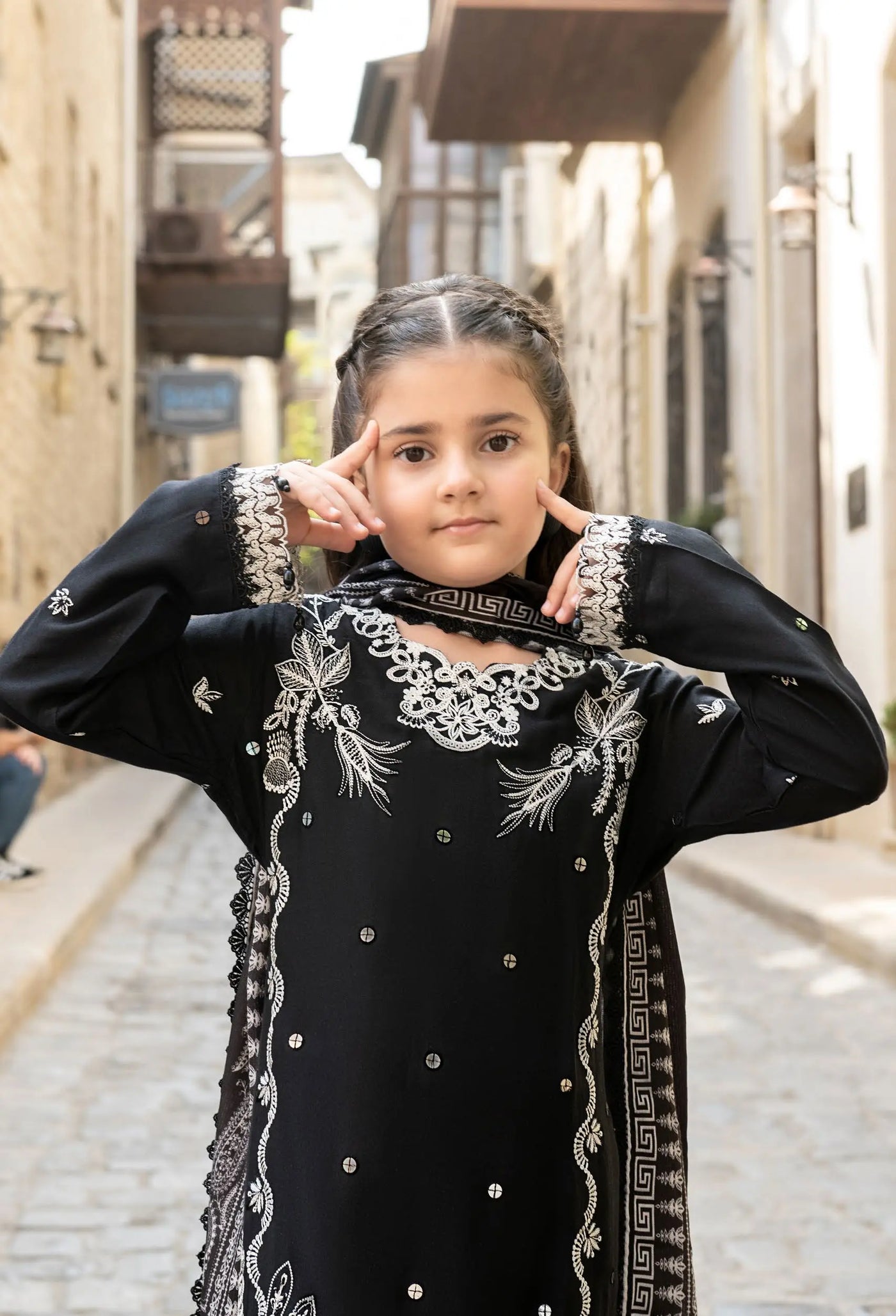 ALLY’s ‘Baku’ | Embroidered Linen Pakistani Mother & Daughter Readymade  | AL508