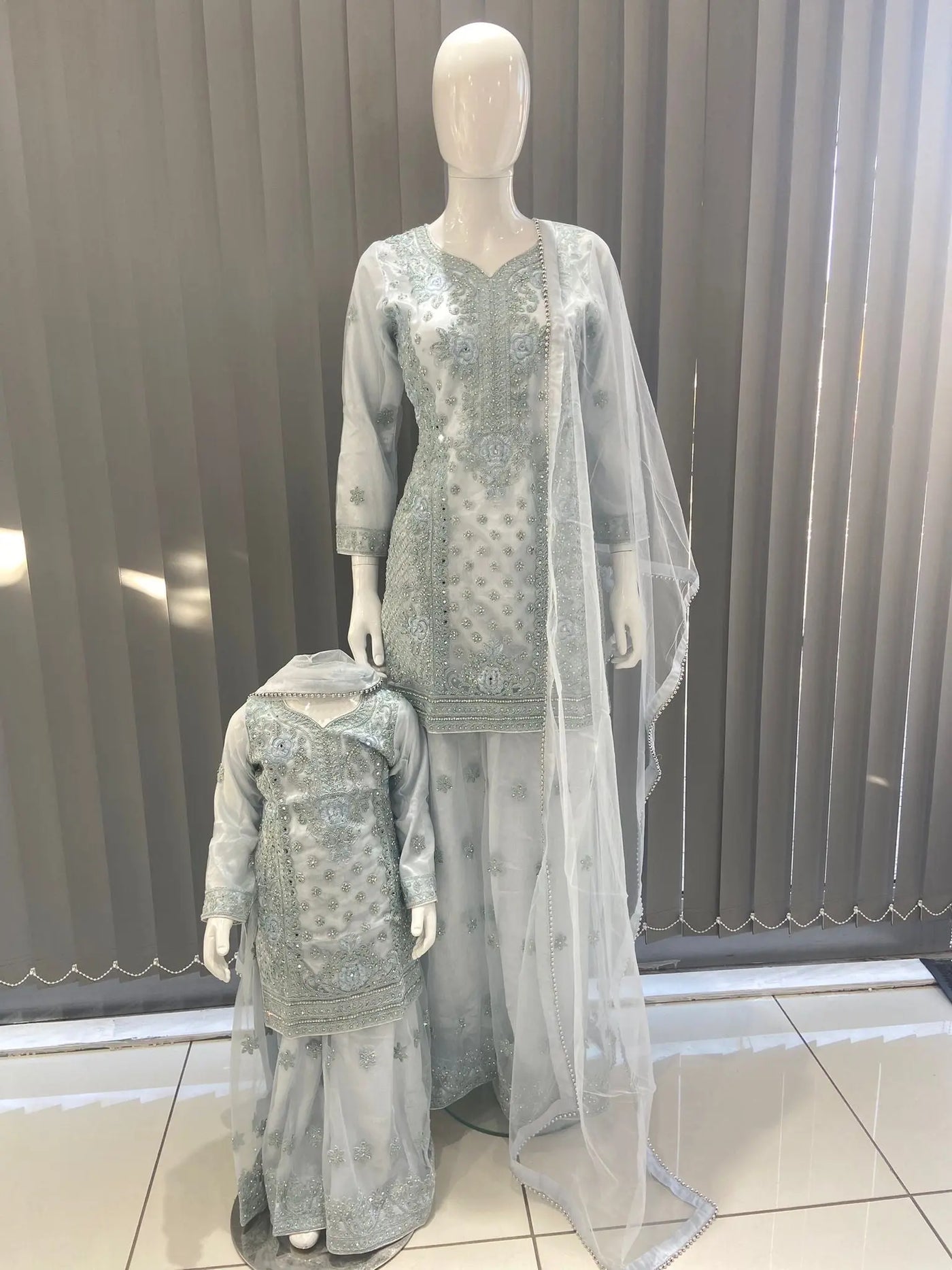 ASHA | Embroidered Hand Work Mother & Daughter Ready To Wear Blue | AS83