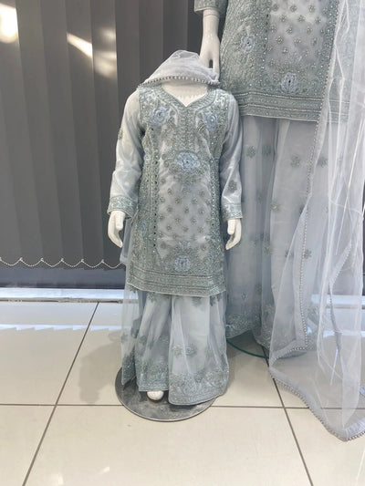 ASHA | Embroidered Hand Work Mother & Daughter Ready To Wear Blue | AS83