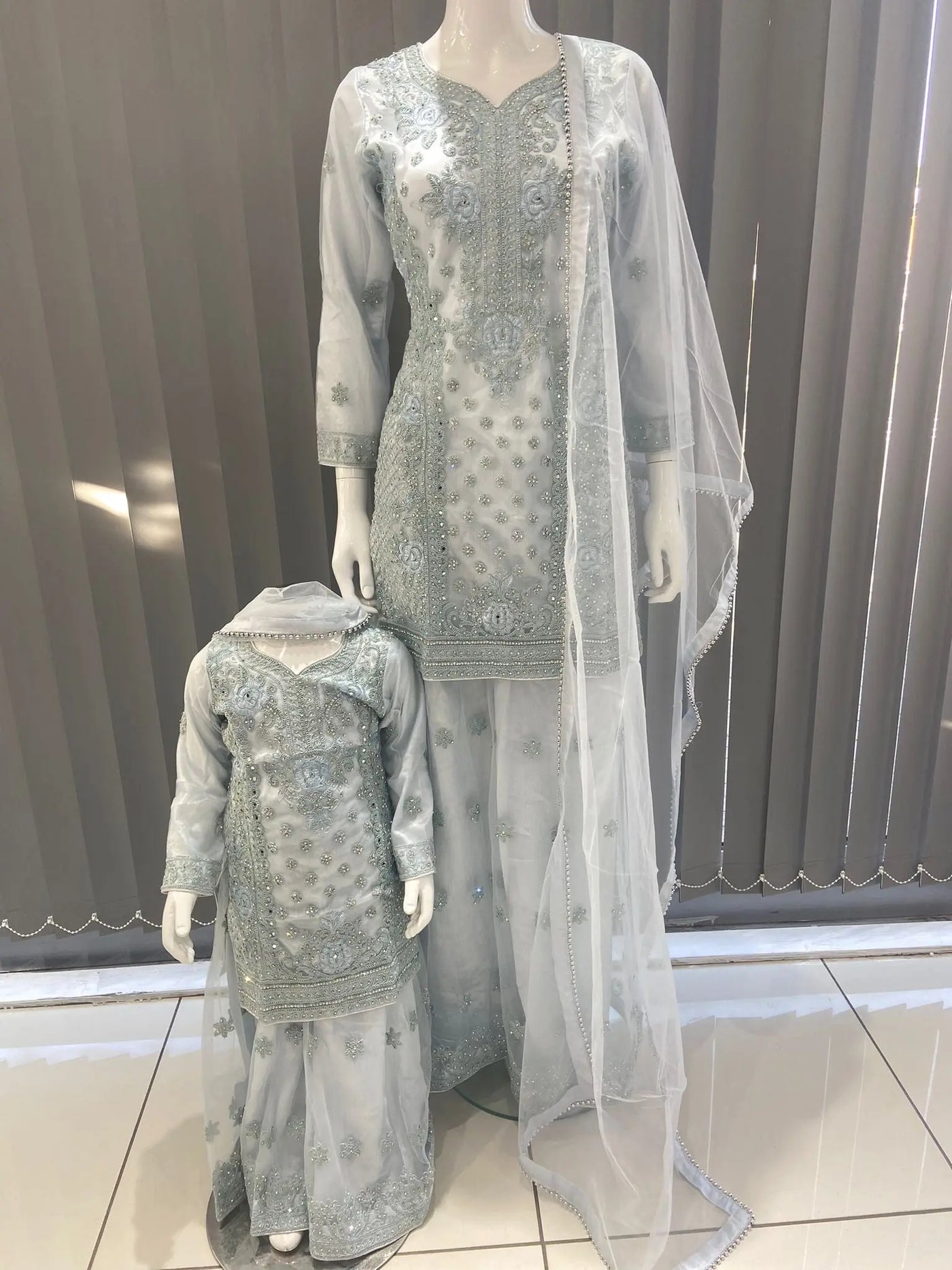 ASHA | Embroidered Hand Work Mother & Daughter Ready To Wear Blue | AS83