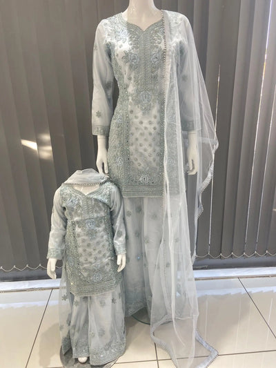 ASHA | Embroidered Hand Work Mother & Daughter Ready To Wear Blue | AS83