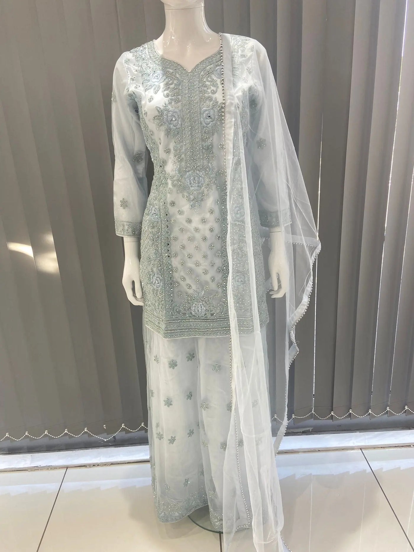 ASHA | Embroidered Hand Work Mother & Daughter Ready To Wear Blue | AS83