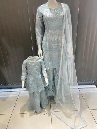 ASHA | Embroidered Hand Work Mother & Daughter Ready To Wear Blue | AS84