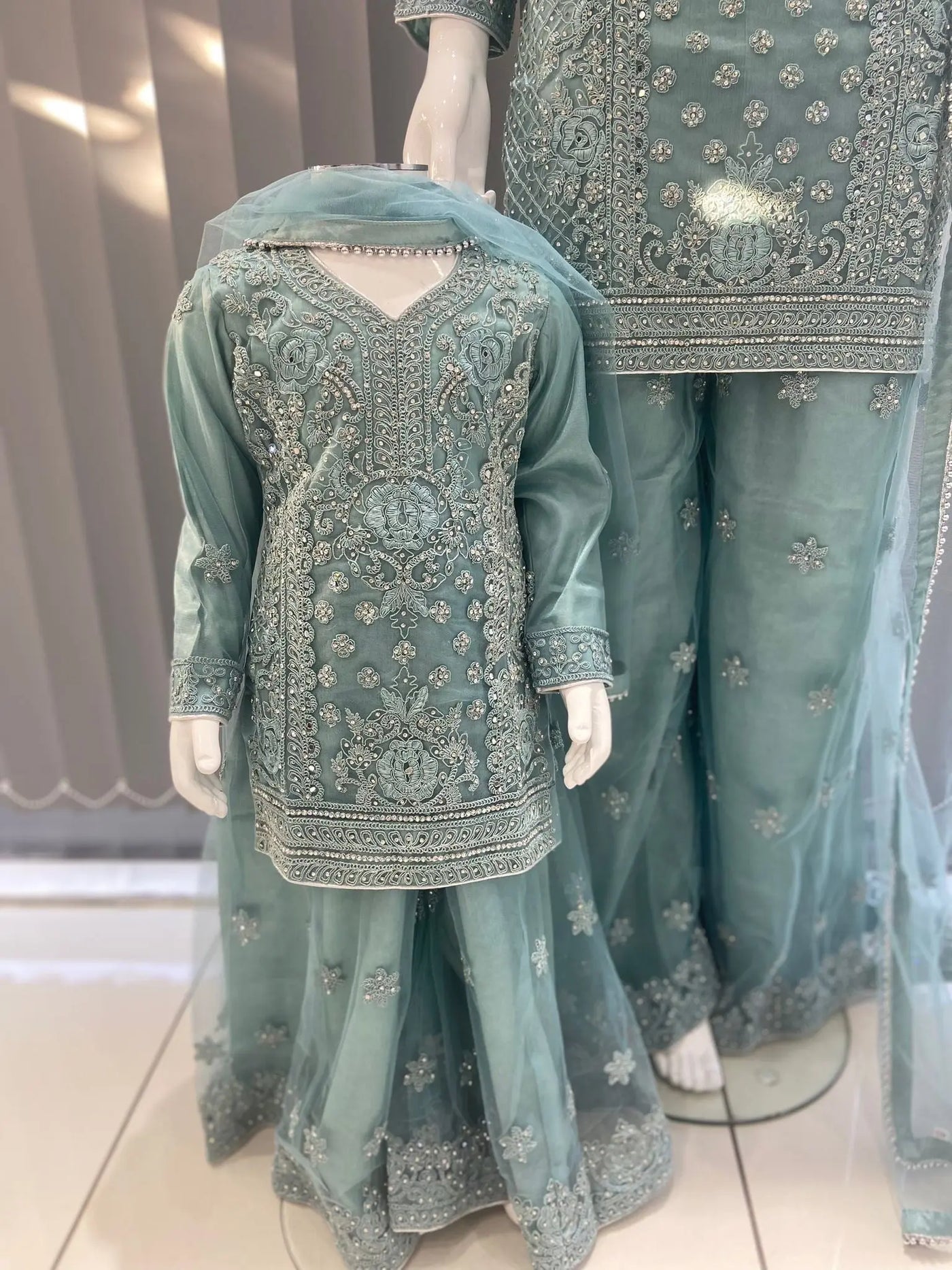 ASHA | Embroidered Hand Work Mother & Daughter Ready To Wear Green | AS83